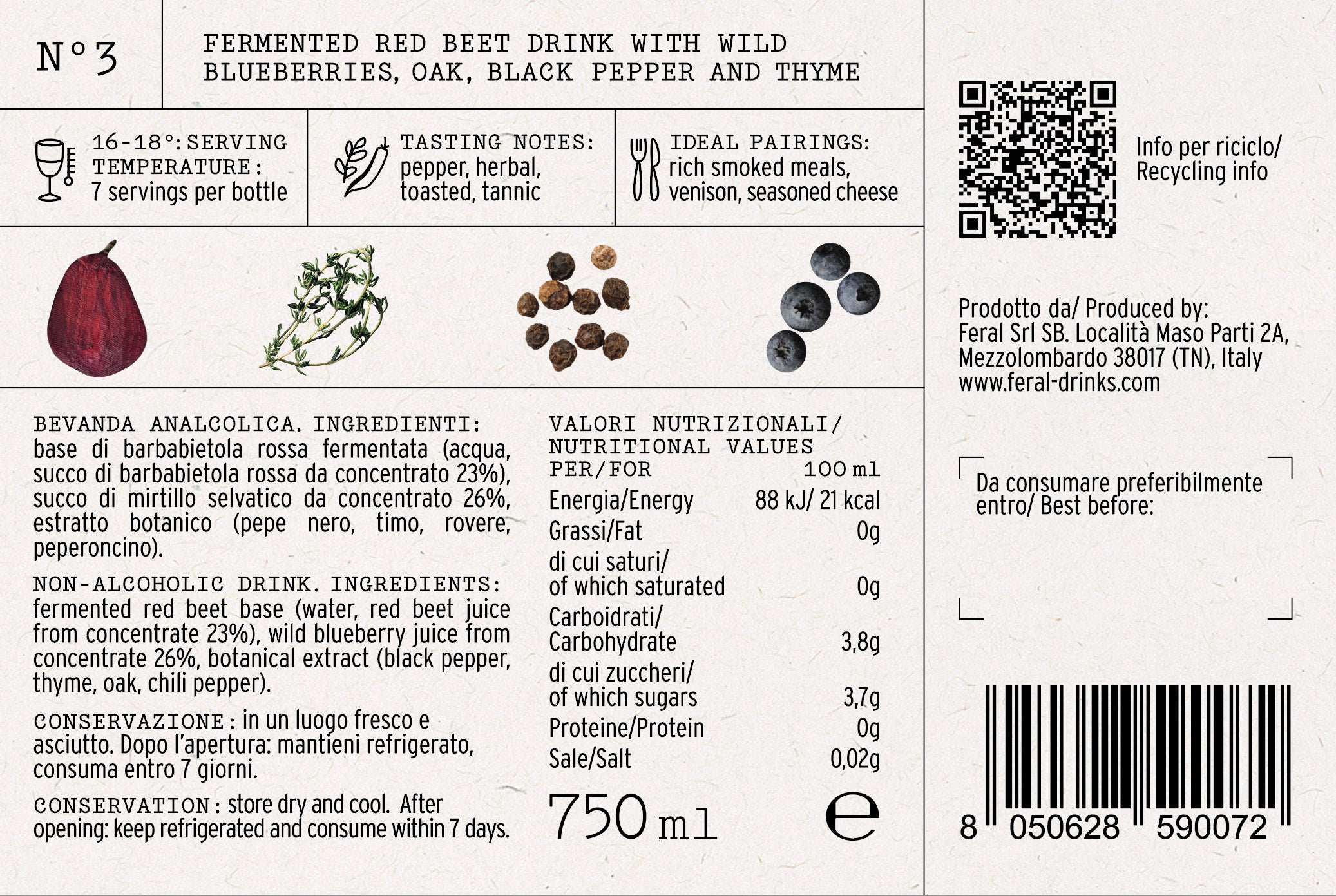 N°3 Red beet Pepper Thyme Oak 750ml